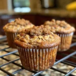 Close-up of several delicious-looking 3-ingredient cinnamon muffins.