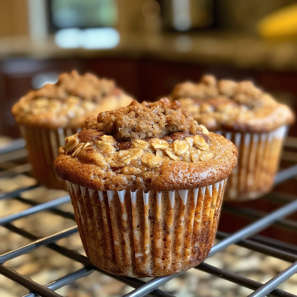 Close-up of several delicious-looking 3-ingredient cinnamon muffins.