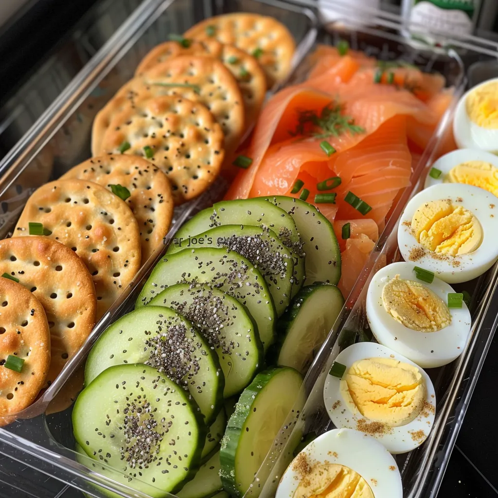 Five healthy bento snack boxes filled with various fruits, vegetables, protein, and healthy fats.