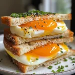 Four Japanese egg salad sandwiches stacked on a dark surface.