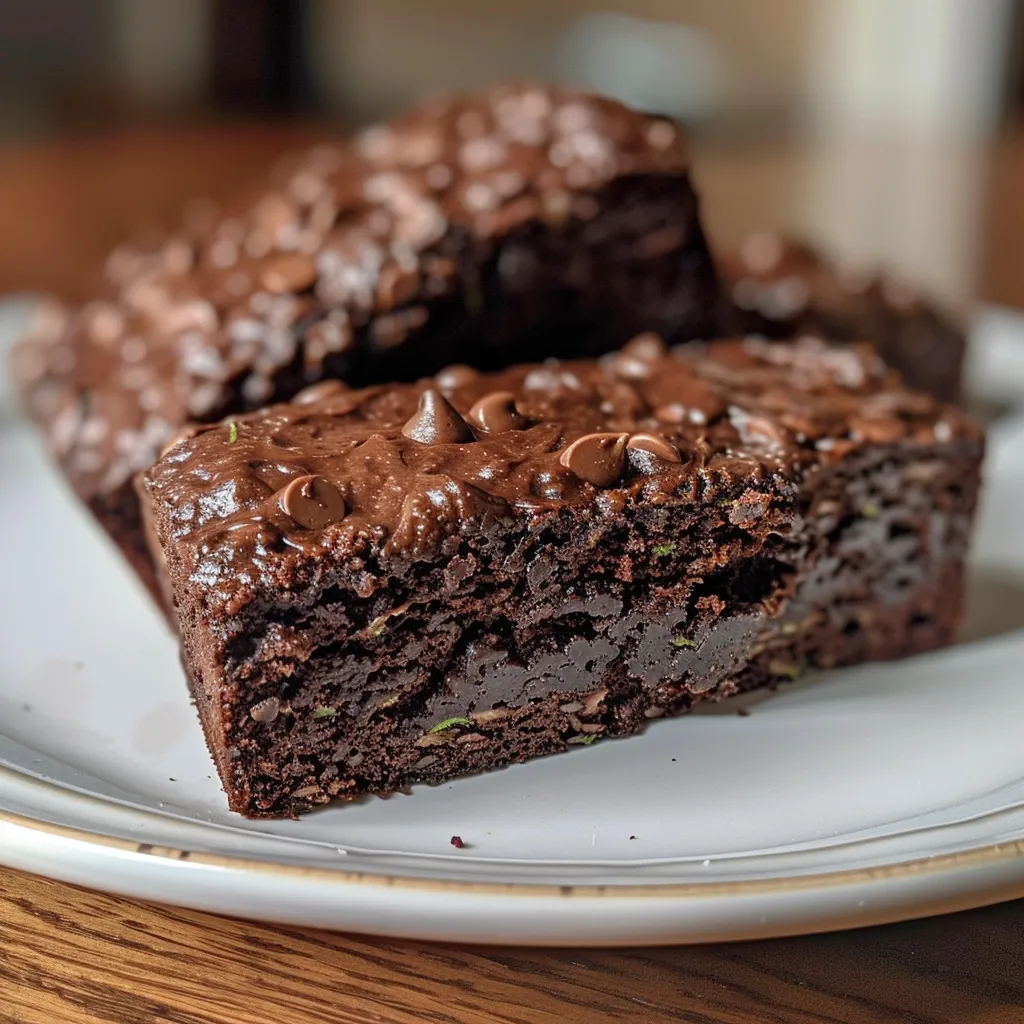 Delicious slices of secretly healthy chocolate zucchini bread, showing the moist texture and chocolate chips.
