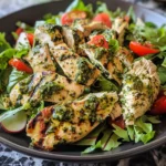 Four images showcasing different chicken salad recipes: pasta salad, deli roll-ups, pesto wraps, and a spinach strawberry salad.