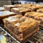 Stack of three delicious banana blondies on a plate.