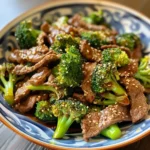 Close-up view of a skillet filled with a delicious beef and broccoli stir-fry.