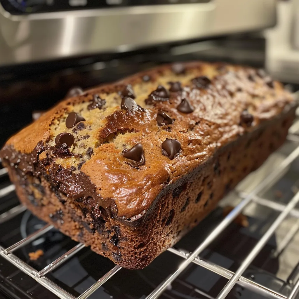 Slices of irresistible super moist chocolate chip banana bread on a white plate.
