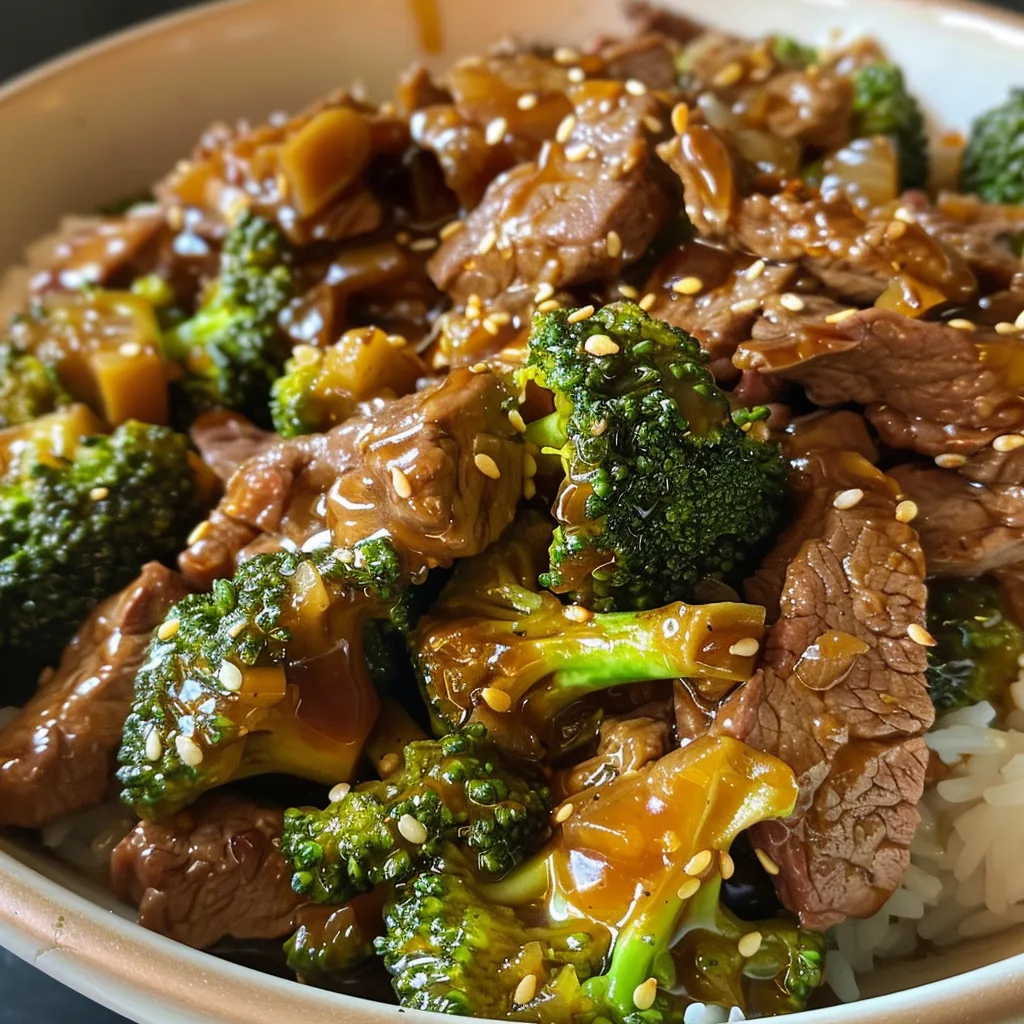 Close-up of savory crock pot beef and broccoli.